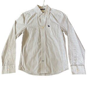 Abercrombie Striped Button Down Dress Shirt Muscle Fit White Gray Xl